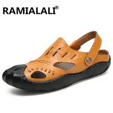 Ramialali/мужские сандалии из натуральной кожи пляжные сандалии-гладиаторы ручной работы с перфорацией мужские сандалии Летняя обувь мужская обувь