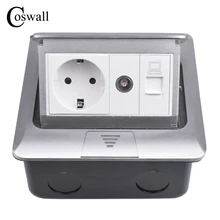 Coswall все алюминиевые панели 16A стандарт ЕС всплывающая напольная розетка электрическая розетка с ТВ и RJ45 Интернет данных компьютерный разъем