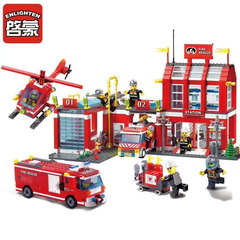 

970 pcs Fit Legoness city Series Fire Station Rescue Control Regional Bureau Building Blocks bricks Toys For Children Gifts