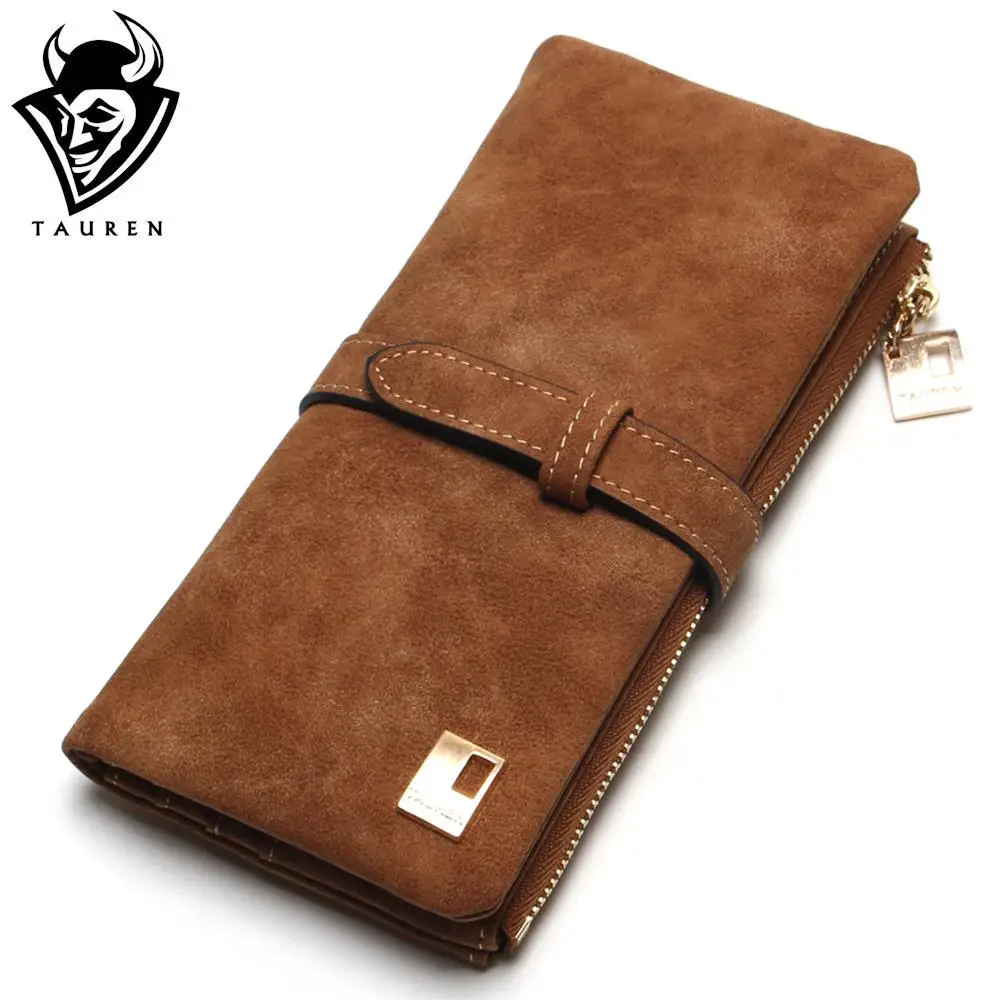 2018 New Fashion Women Wallets Drawstring Nubuck Leather Zipper Wallet Women s Long Design Purse Two
