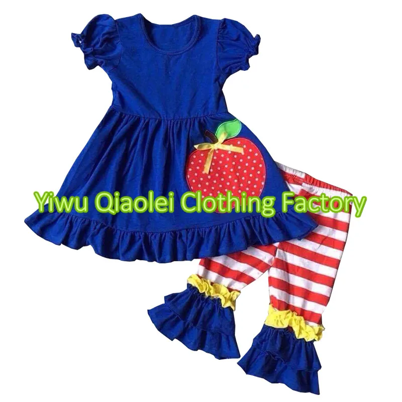 2017New apple und weißen und roten streifen design kleidung heißer verkauf mädchen zurück zu schule kinder kleidung