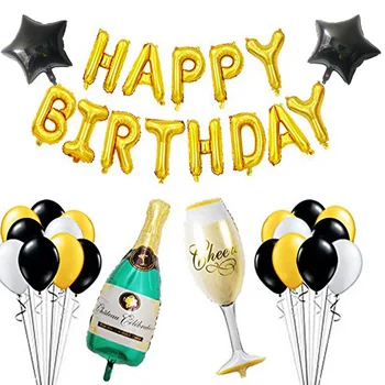 

37pcs Birthday Party Decorations Kit Happy Birthday Banner Champagne Bottle Goblet Stars Latex Balloons Birthday Party Supplies