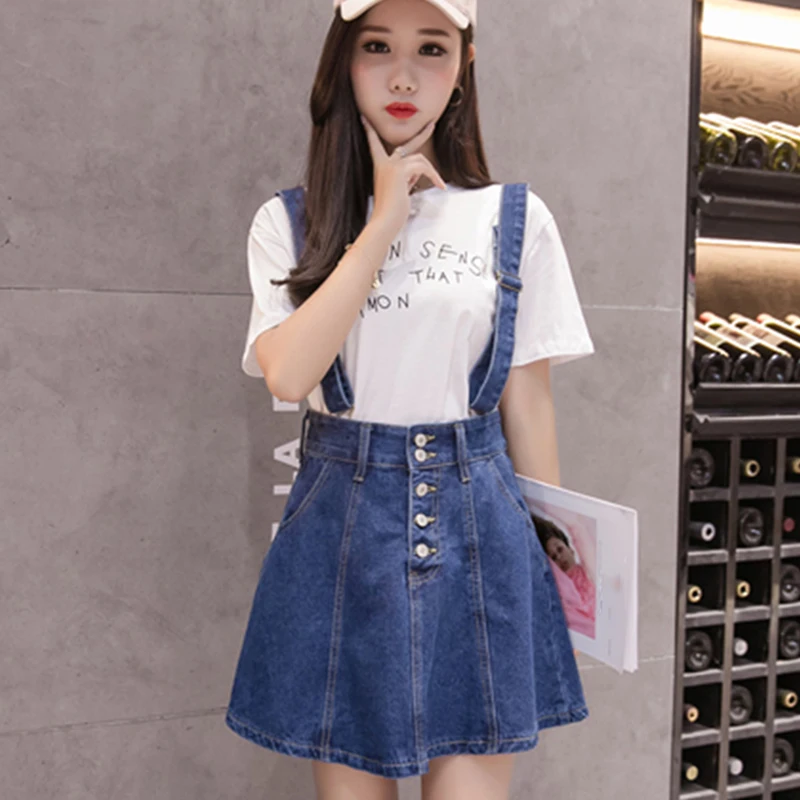 Korean Style Suspender Mini Skirt Women High Waist A Line Skirts Jupe