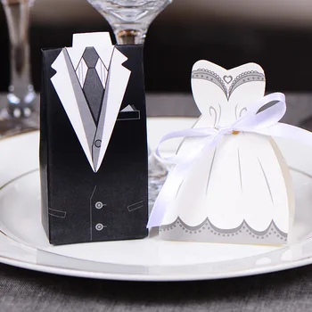 

50pcs Bride+ 50pcs Groom Elegant Candy Boxes For Wedding Sweet Bag Wedding Favors Gift For Guest Bride Groom Wedding Decoration