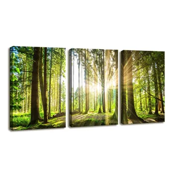 

3 Pieces Wall Art Paintings Sunshine Green forest landscape Prints Canvas Decoration Home Room Wooden shipping in 24h