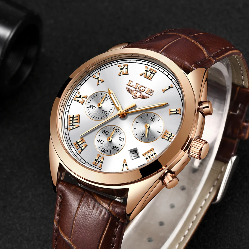LIGE Mens Watches Top Brand Luxury Waterproof 24 hour Date Quartz Watch Man Leather Sport Wrist Watch Men Waterproof Clock 2018