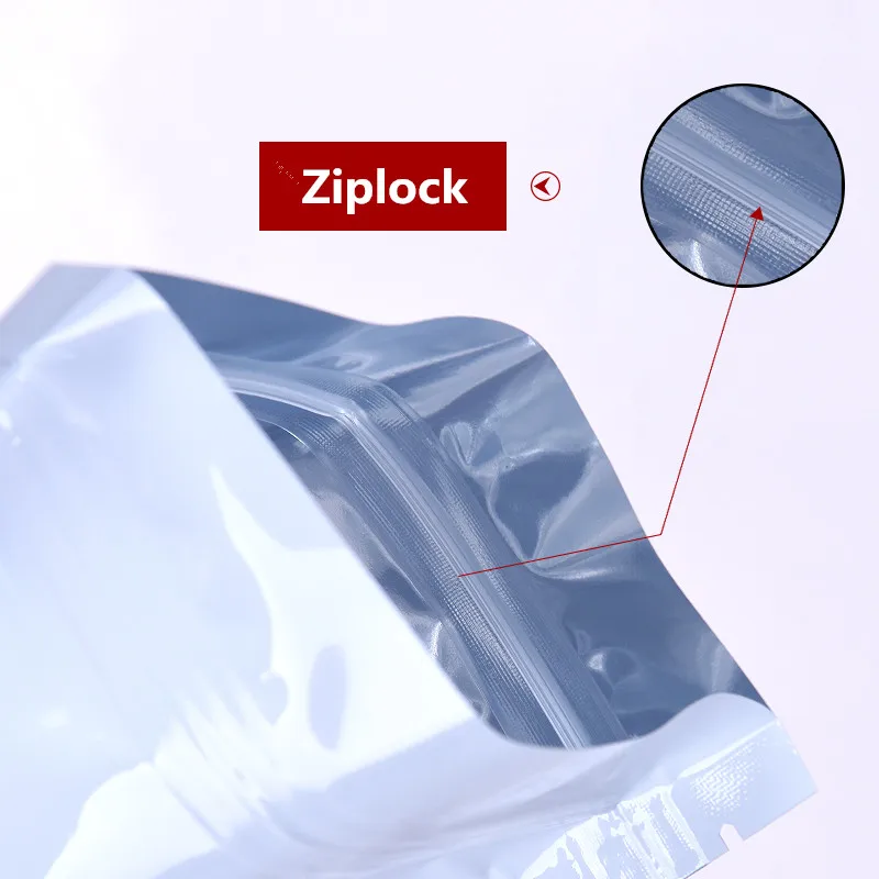 Leotrusting 100 шт./лот/партия Глянцевая белая алюминиевая фольга Ziplock сумка с плоским дном белая упаковочная сумка кофейная пудра подарочные сумки на молнии