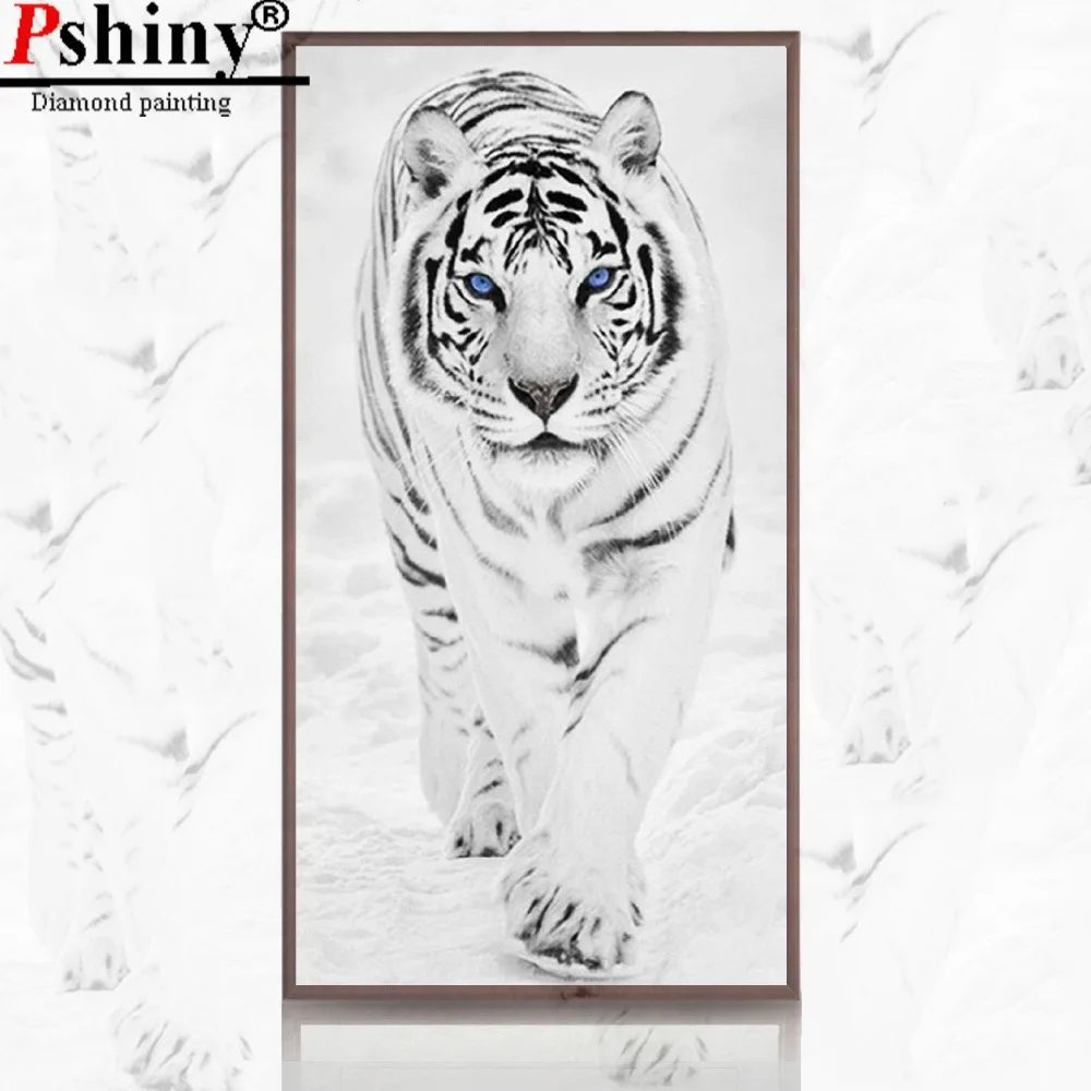 PSHINY DIY 5D алмазная вышивка продажа белые снежные картины тигра из кристаллов