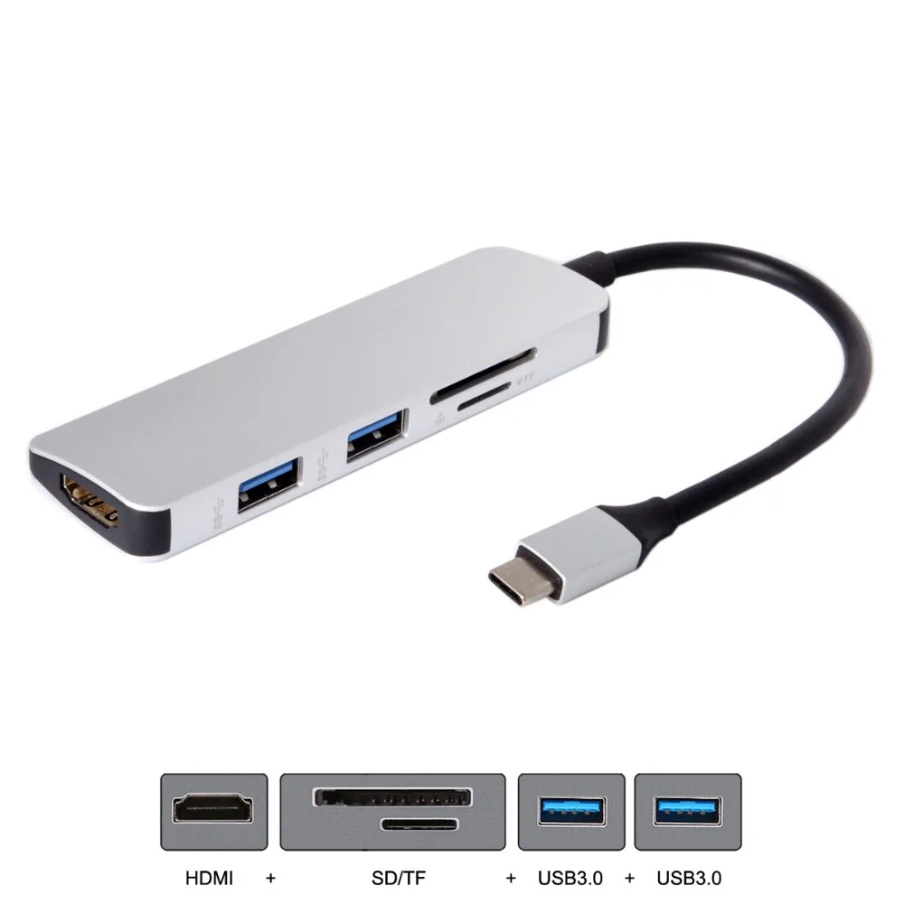 

USB 3.1 USB-C Type-C to HDMI & Dual Ports 3.0 Hub & SD TF Card Reader for Laptop & Macbook