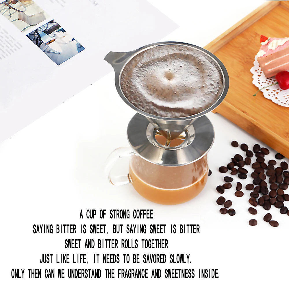 Reusable Stainless Steel Coffee Tea Filter Coffee Funnel Dripper Kitchen Coffeeware With Heat Insulation Silicone Handle Reusable Stainless Steel Coffee Tea Filter Coffee Funnel Dripper Kitchen Coffeeware With Heat Insulation Silicone Handle