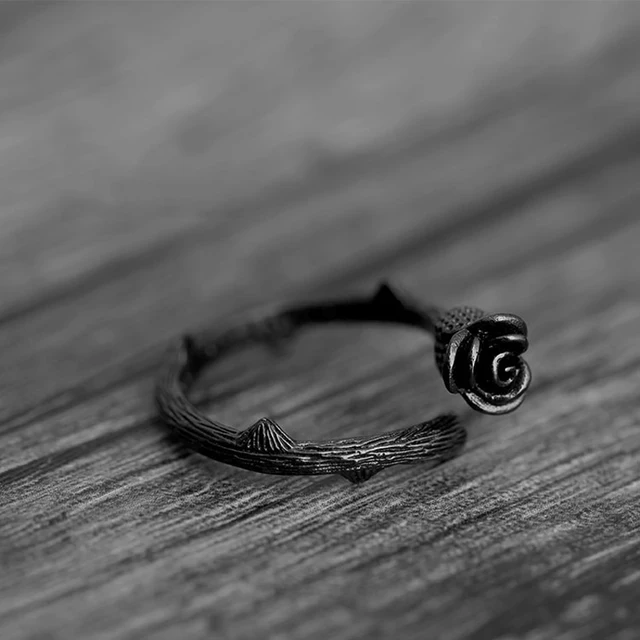 1PC European Gun Black Plated Rose Flower Rings for Women Jewelry Adjustable Joi 1PC European Gun Black Plated Rose Flower Rings for Women Jewelry Adjustable Joi