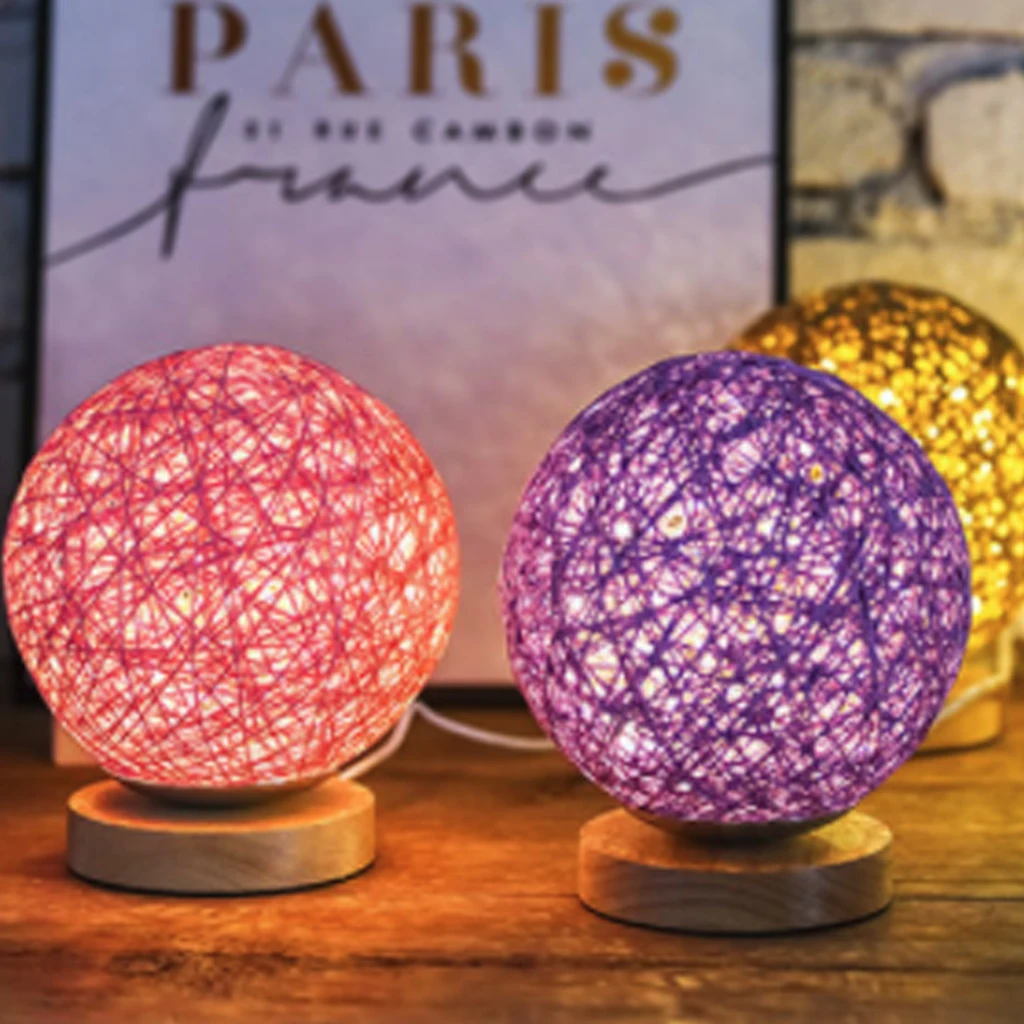 

Wicker Rattan Ball Desk Table Lamp Ideas Diameter 20cm Takraw Night Light For Bedroom Living Room USB Plug Indoor Lighting