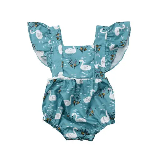 

baby girl summer clothes Newborn Kids Baby Girl Bodysuit Swan Sunsuit Sleeveless Clothes Outfit