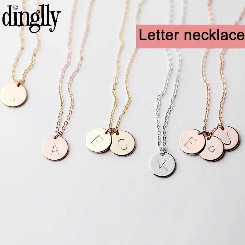

Fashion Simple New Round Letter Charm Fine Necklace Golden Rose Gold Silver Couple lover Name Initial Pendant Necklace Collar