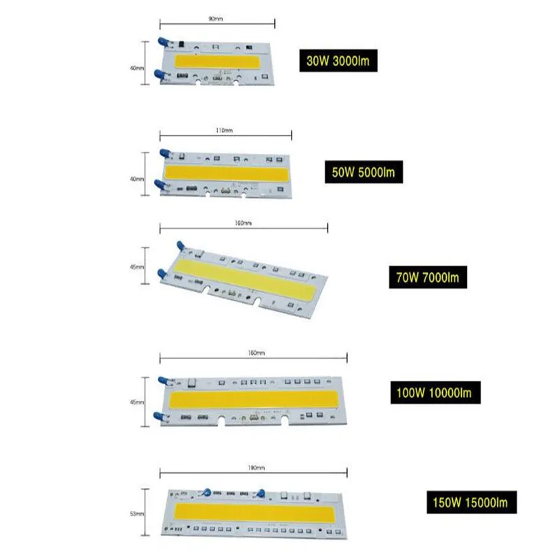 Светодиодный COB Чип AC220V 110V 30 w/50 w/70 w/100 w/150 w бар светодиодный прожектор лампы для проектора белый 6000 k/теплый белый 3000k 5 шт