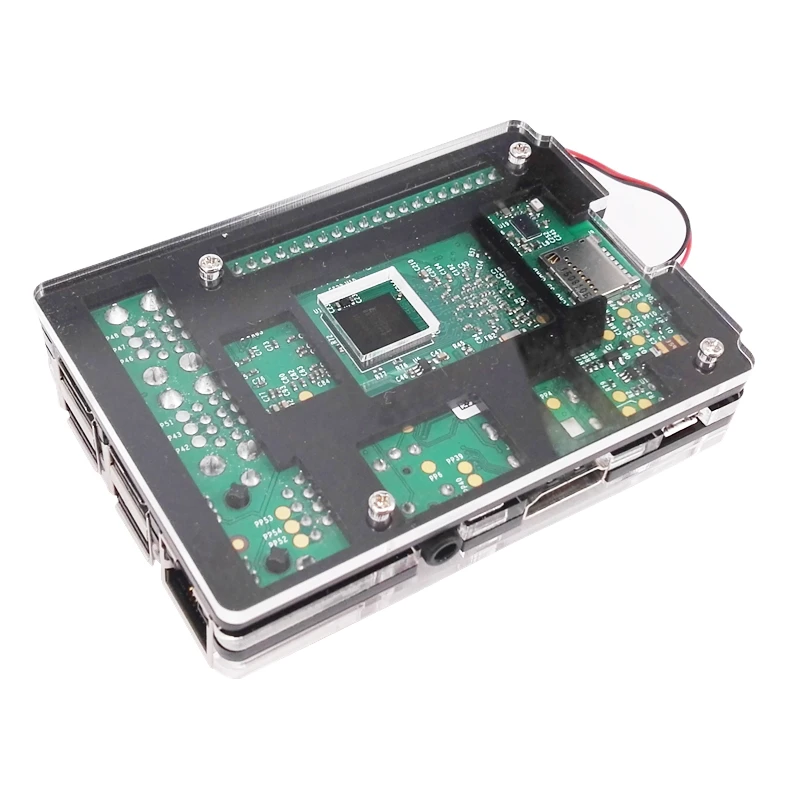 Чехол Raspberry pi 3 Двухцветный черный + прозрачный корпус с маленьким вентилятором|fan