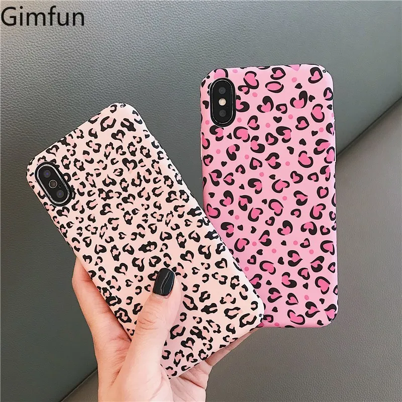 

Gimfun Pink Painted Leopard Phone Case for Iphone Xs Max Fresh Matte Hard Plastic Case for Iphone 7plus 6s 8 Back Cover