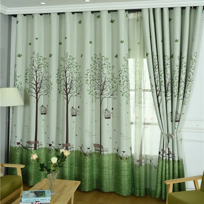

Korean Bedroom Windows Shading CurtainPrinting Tree Cartoon Curtains And Tulle Fabric For Living Room Children