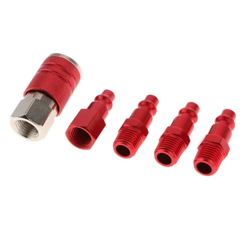 

5 Pieces Red Air Line Hose Compressor Fitting Connectors Quick Release 1/4'' Coupler Set for Fitting NPT