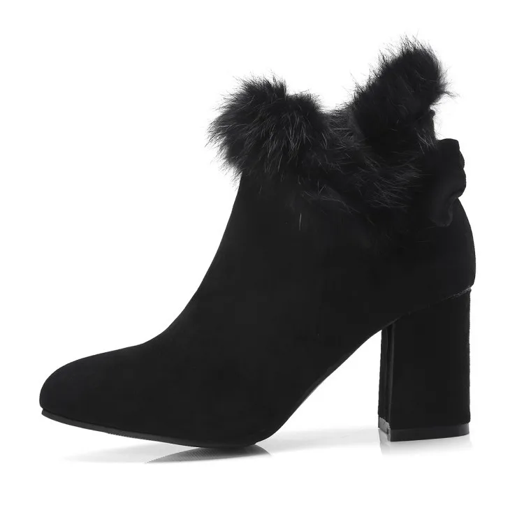 Womens Pointed Toe Booties Shoes Korean Bow Thick High Heel Large Size Fashion Ankle Boots Black Khaki Grey20