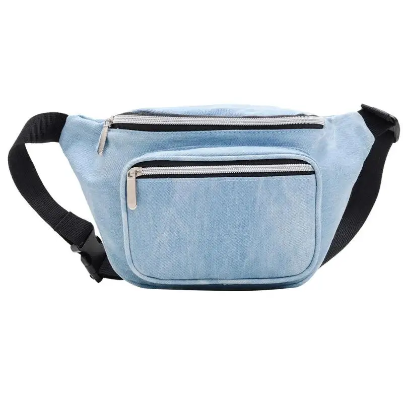 

Female Fashion Solid Color Shoulder Bag Unisex Chest Crossbody Bags For Women Casual Waist Pack Denim Zipper Pouch