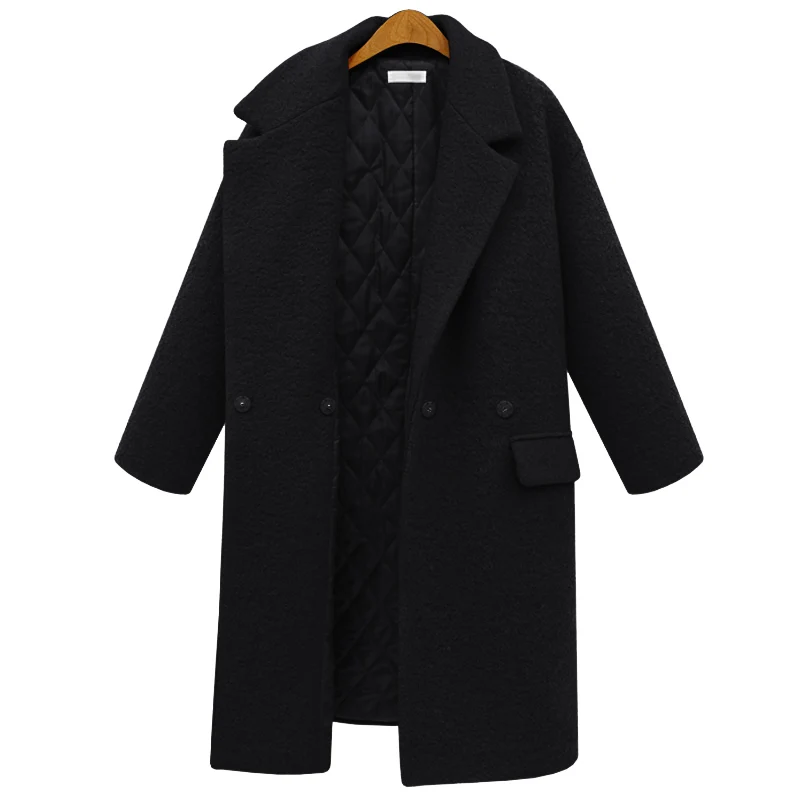 

2019 Autumn and Winter New Women 's Big Yards Wild Cotton Woolen Jacket Korean version Hot Sale Turn-down Long Woolen Coat XXXL