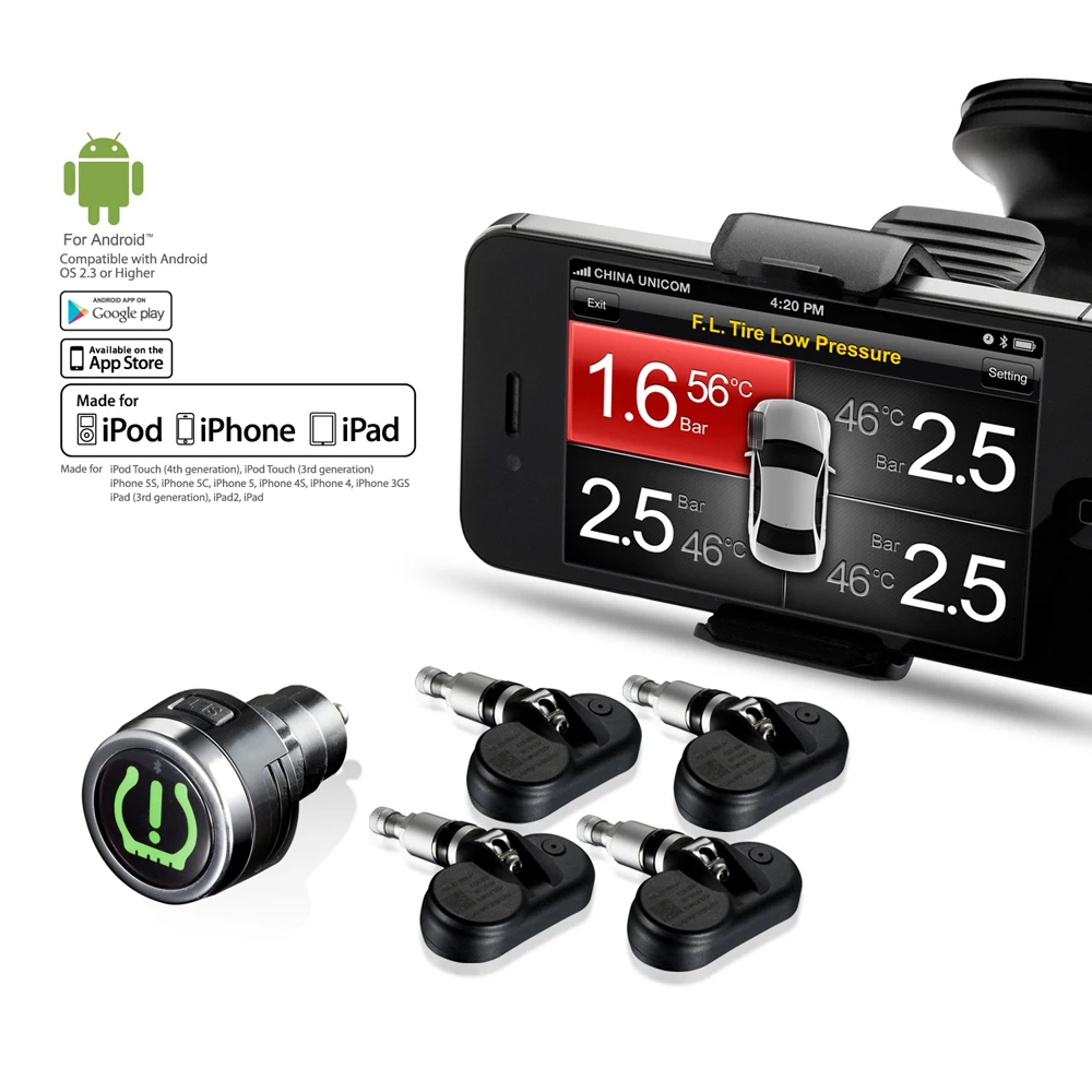 Tire Pressure Monitoring System for iPhone Android Steelmate TPMS 4