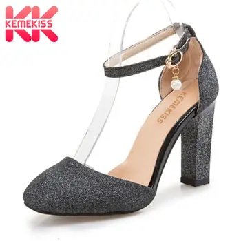 

KemeKiss Size 31-45 Women High Heels Sandals Glitters Ankle Strap Buckle Summer Shoes Women Pointed Toe Sexy Party Footwear