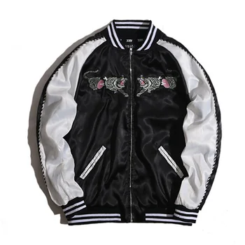 

Tiger Embroidery Hiphop New Black Cotton Thin Jacket Men Coats Man Baseball Long Sleeve Stand Collar Jackets