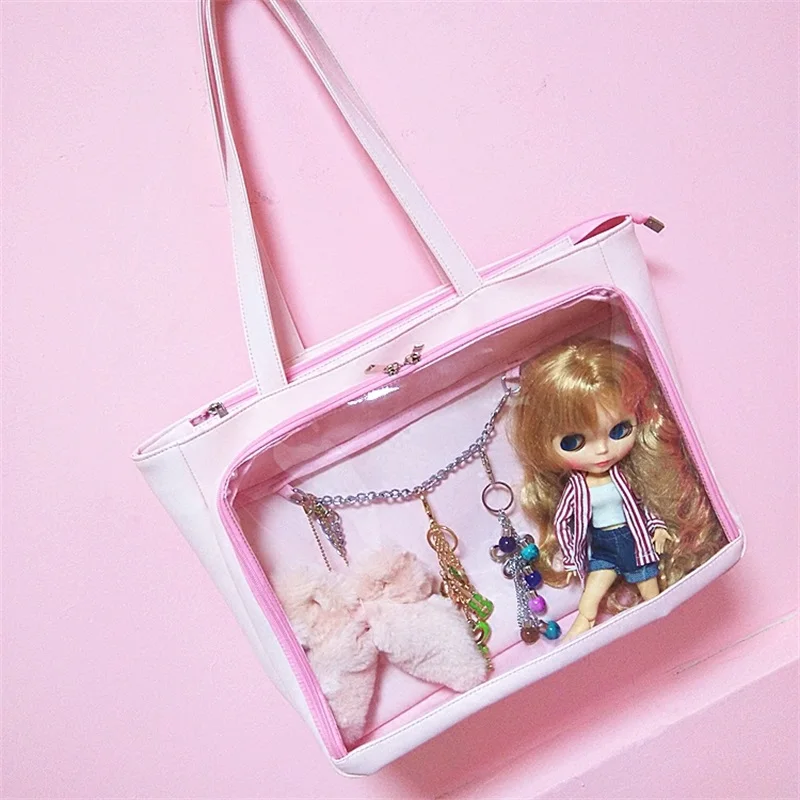 

Japanese Lolita Cute Anime Transparent Doll Itabag Handbag Women's Clear Cute Shoulder Bag Cosplay PU Lovely Messenger Bag