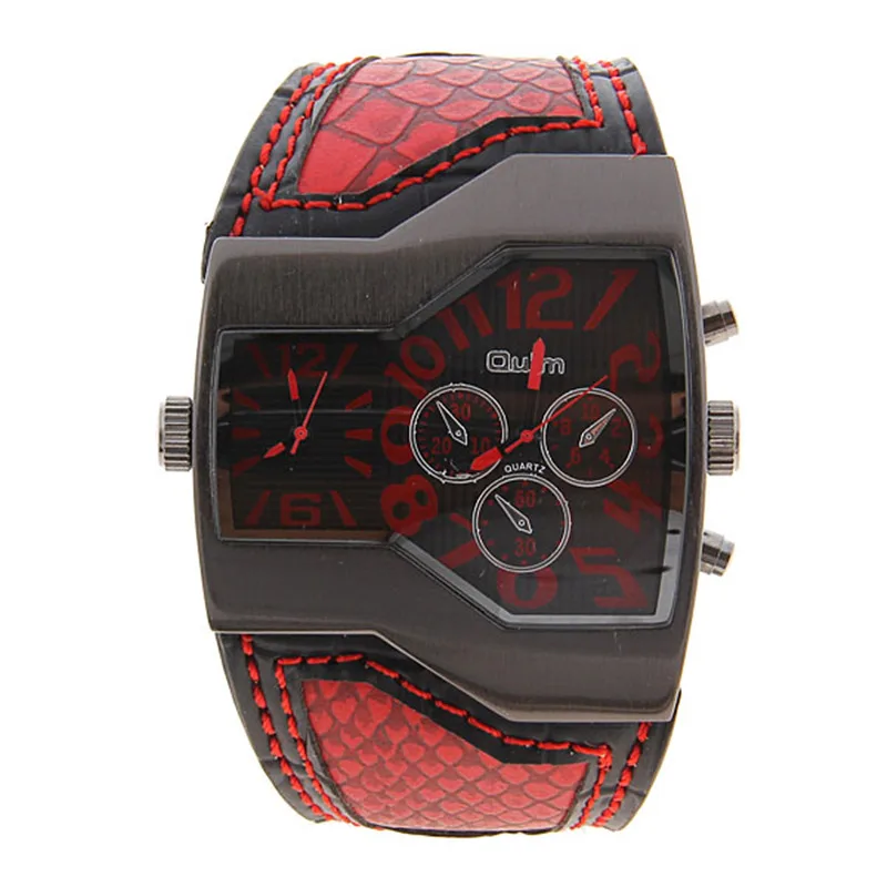 Новые модные спортивные часы Oulm, японские мужские часы с двойным движением, мужские часы с квадратным циферблатом и компасом, стильные военные часы relojio - Цвет: Красный
