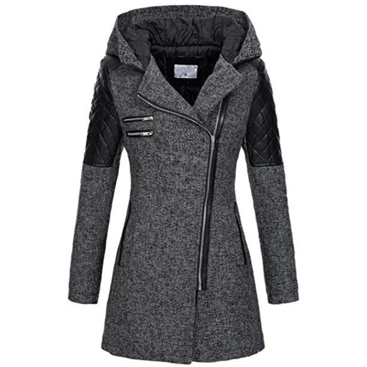 

Kinikiss 2018 women coat zipper autumn black hoodies patchwork long sleeve warm contrast color jacket winter coats & jackets
