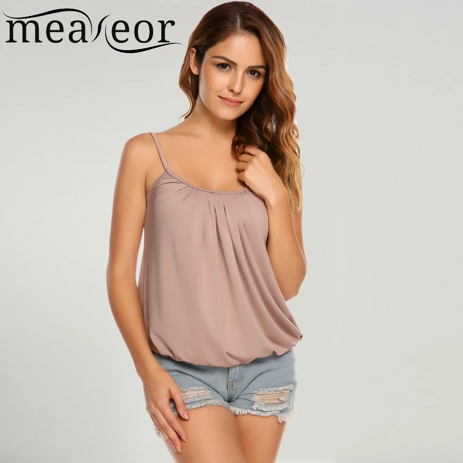 Meaneor Women Casual Solid Adjustable Spaghetti Strap Cami Tank Tops