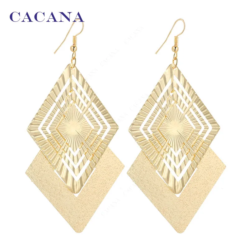 CACANA Dangle Long Earrings Hollow Rhombus Style For Women Bijouterie Wholesale Hot Sale No.A99 A100
