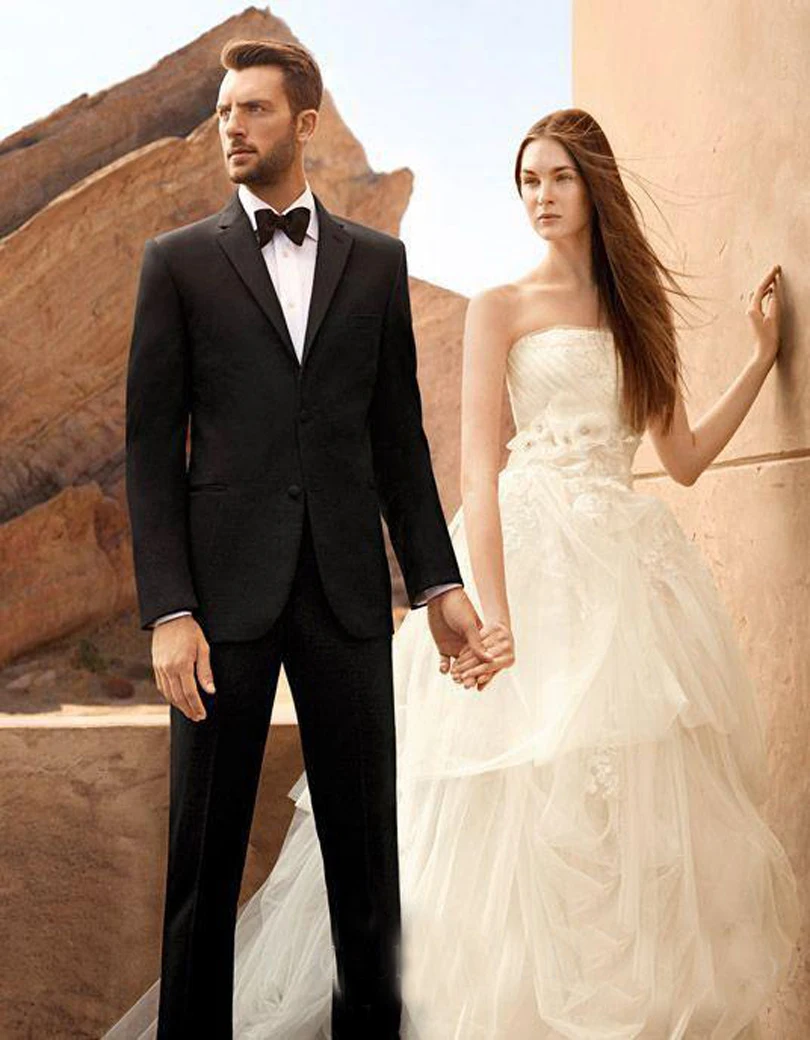 2017 Dinner Style Black Notched Lapel Groom Tuxedos Groomsmen Man Men Wedding Suits Prom/formal/bridegroom Suit (jacket+pants) | Свадьбы и