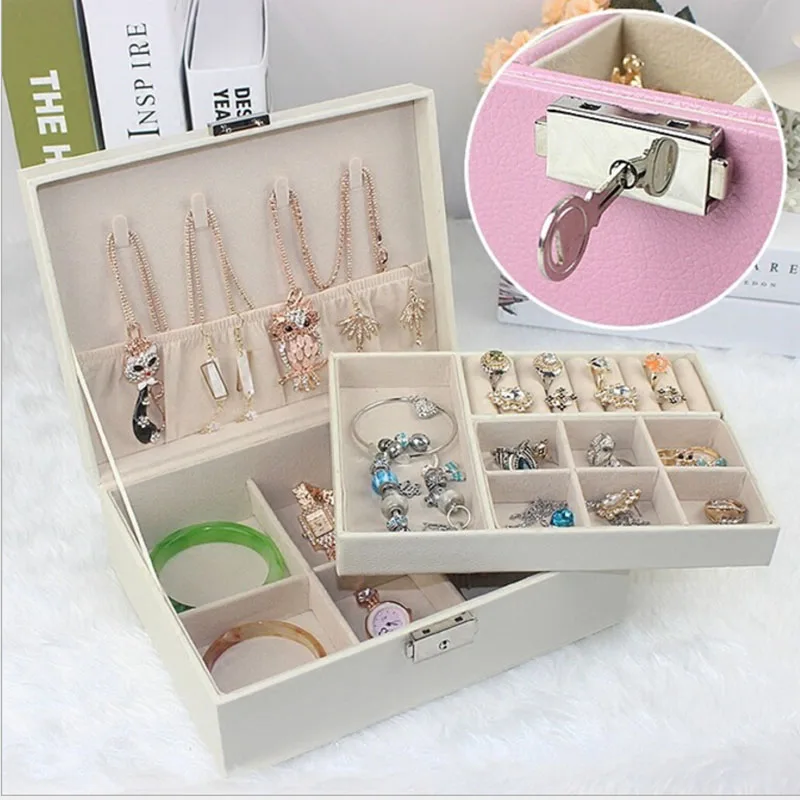 

Women box for jewelry earrings 2 Layers jewelry boxes bracelet necklace ring leatherTravel storage Organizer jewelry packaging