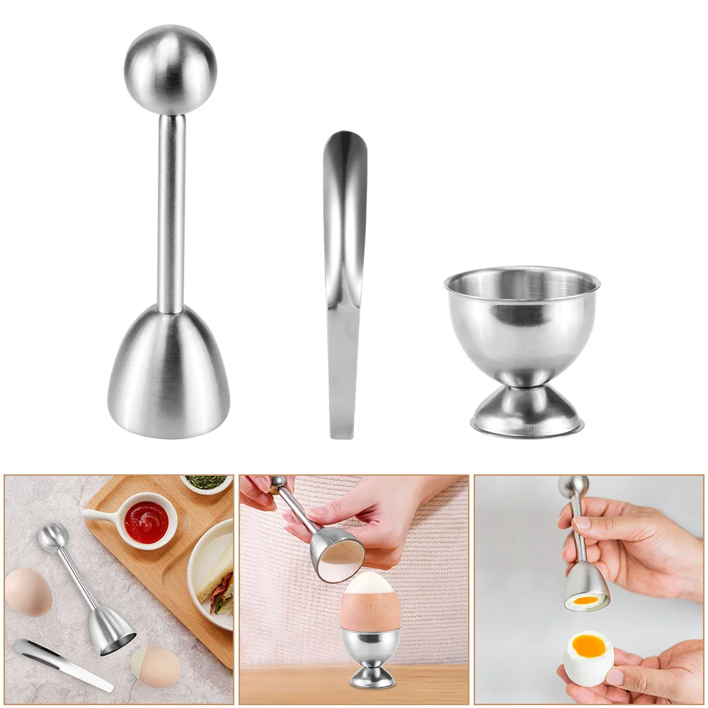 

Houkiper Stainless Steel Egg Topper Cracker Set Raw Egg Opener Shell Remover Kit with Spoon Cup Holder