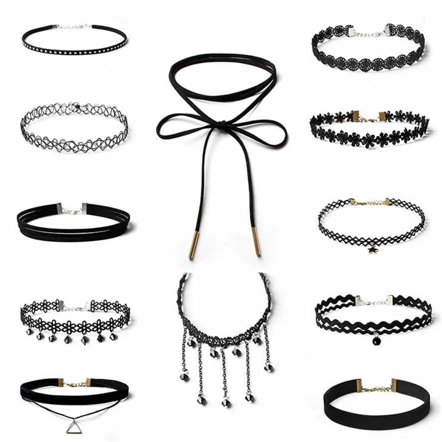 Best Price Choker Necklace Set Stretch Velvet Classic Gothic Tattoo