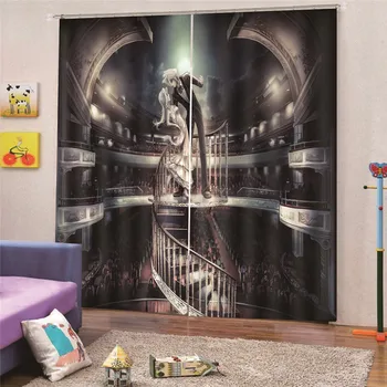 

3D Digital Print blackout Stage curtains for living room Brown for bedroom window luxury organza sheer blinds dropship M15