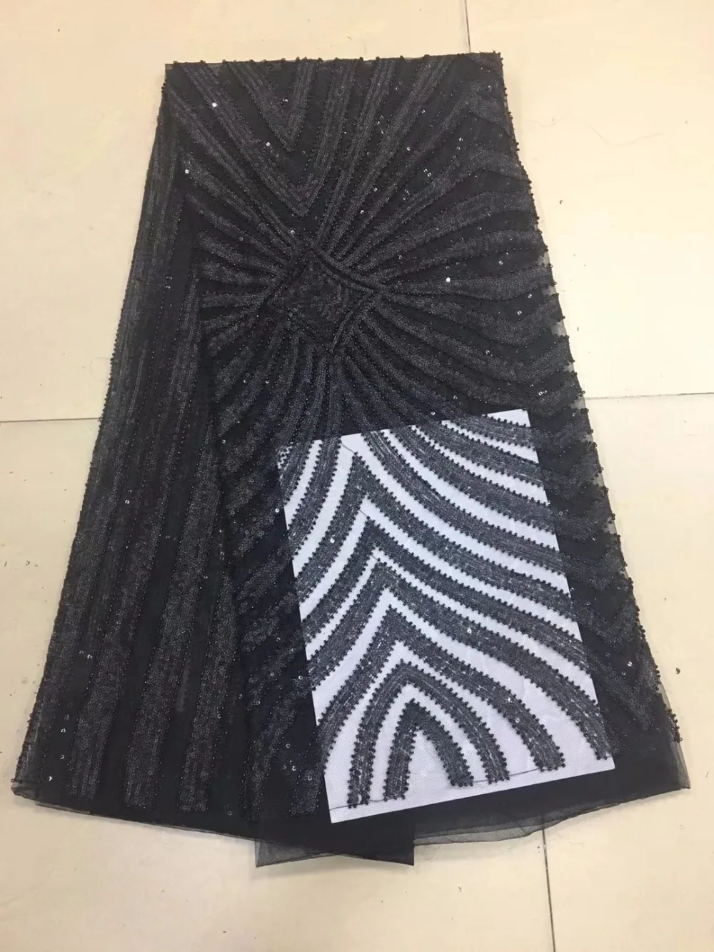 

Sequined Embroidered Mesh Tulle Lace Fabric with full beads 2018 New Design Evening Dress French African Net Lace