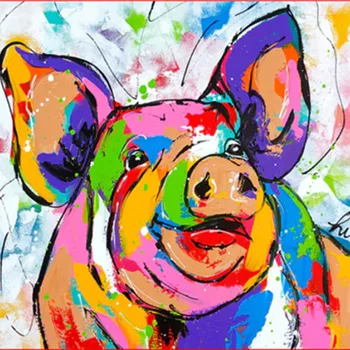 

Painting By Number DIY Dropshipping 40x50 50x65cm Happy colorful fat pig Animal Canvas Room Decoration Art picture Present