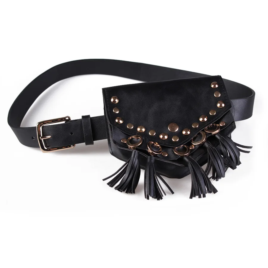 PU Leather Women's Fanny Pack bag Tassels Chest belt luxury Handbags