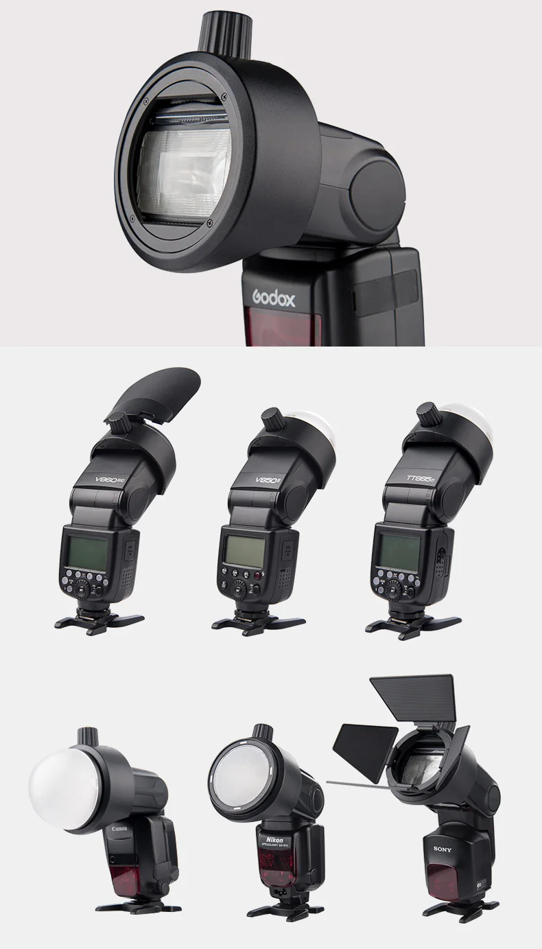 Godox S-R1 с AK-R1 вспышки Speedlight адаптер двери сарая, Snoot, Цветной фильтр, отражатель, соты, шаровой рассеиватель комплекты