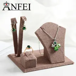 ANFEI Новый Многофункциональный Jewelry Дисплей Показать Серьги/Кольцо/Цепочки и ожерелья/Подвесная подставка держатель с высоким кофе Лен