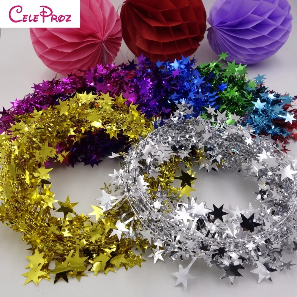 

Metallic Star Tinsel Garland Wire Die-cut Star Garland Christmas Tree Decoration Wedding DIY Crafts Party Supplies 7.5Meters