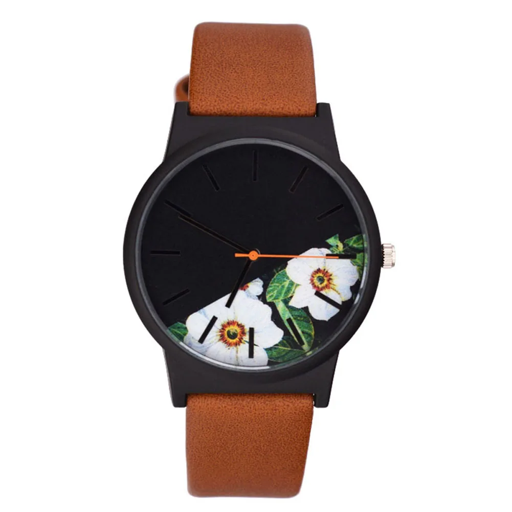 Уникальные винтажные кожаные женские часы с цветочным узором повседневные кварцевые часы для женщин TT@ 88 - Цвет: Color 10