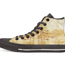 Пейзаж с озером искусство Повседневная Высокая холщовая обувь кеды для Прямая