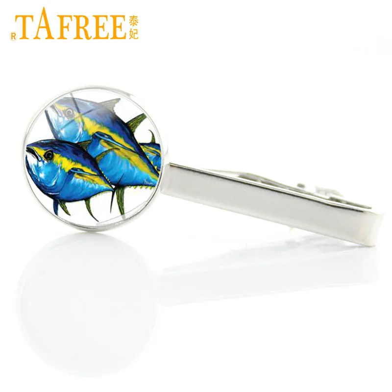Шарм от TAFREE blue sea Fish Tunas Зажимы для галстука изысканный стеклянный кабошон ручной