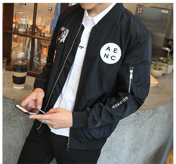 Grandwish Mens Bomber Jackets with Patches New Streetwear Flight Pilot Jacket Men Patch Men's Jacket Slim Fit Cool ,PA573