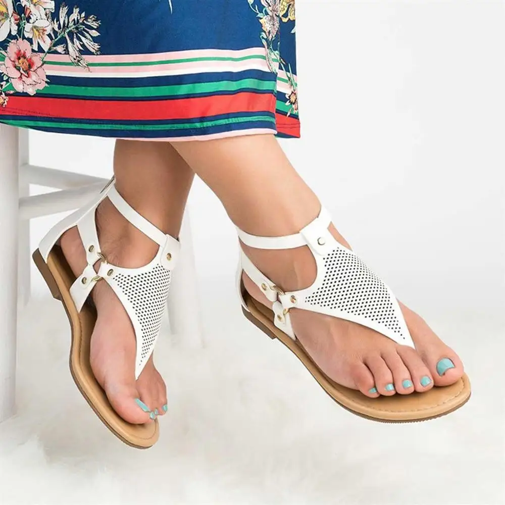 

New Sandalias Mujer 2019 Women Sandals Fashion Zipper Flat Shoes Female Flats Hollow Out Casual Shoes Woman Beach Clip Toe Shoes